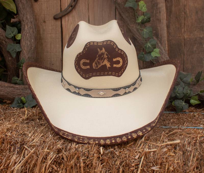 Mens Natural Straw Western Cowboy-Hut Sombrero Pferd Design von vvmexico