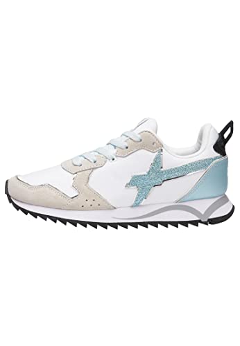 w6yz Jet-W.-Sneaker aus technischem Gewebe und Veloursleder in Metallic-Optik-Weiß Türkis 35 von w6yz