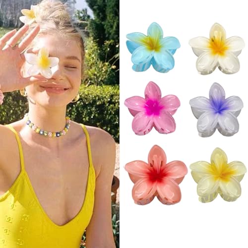 Haarklammer Blume, Niedliche Haarspange Blume für Damen, Flower Hair Clip für Dickes Haar, Bunt Blumen Hibiskus Haarschmuck für Damen, Rutschfest Haarstyling für Dickes Dünnes Haar (6 Stück) von waabose
