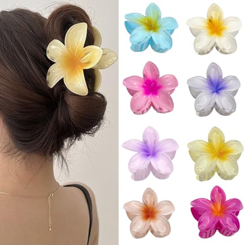 Haarklammer Blume, Niedliche Haarspange Blume für Damen, Flower Hair Clip für Dickes Haar, Bunt Blumen Hibiskus Haarschmuck für Damen, Rutschfest Haarstyling für Dickes Dünnes Haar (8 Stück) von waabose