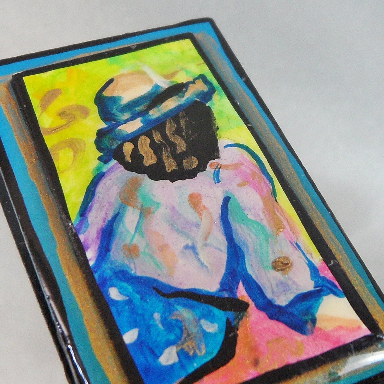Abstrakte Kunst Brosche Porträt Rosa, Blau, Grün. Vergoldet. Aqua. Waalaa Abstrakte Kunst Brosche Porträt Rosa, Blau, Grün. Vergoldet. Aqua. Waalaa von waalaa