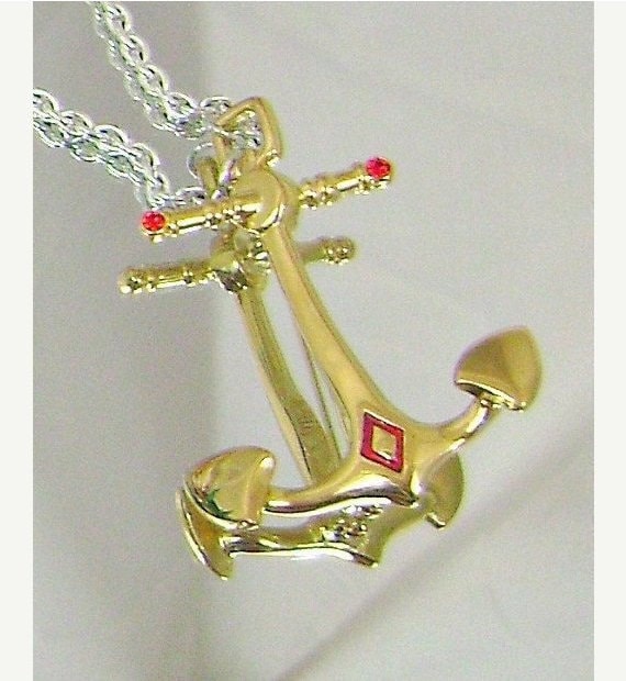 Bob Mackie Brosche. Anker. Gold, Silber, Ruby Red Waalaa von waalaa