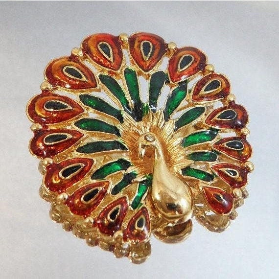 Pfau-Brosche. Anhänger. Braun Grün Gold Emaille-strass-Vogel-Pin. Waalaa Pfau-Brosche. Anhänger. Braun Grün Gold Emaille-strass-Vogel-Pin. Waalaa von waalaa