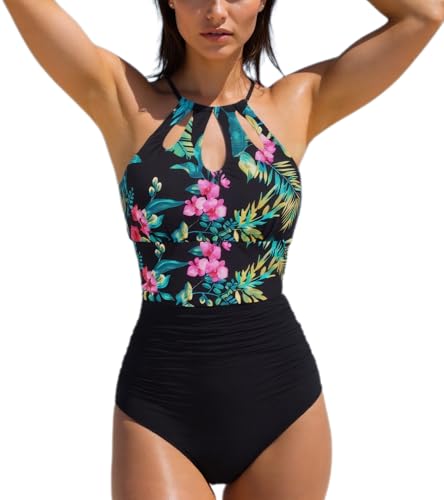 wadizo Damen Badeanzug Bauchweg Push up Bademode Badeanzüge für Damen Monokinis mit Verstellbares Rückband High Waist Schwimmanzug Swimsuit for Women (B Farbdruck, M) von wadizo