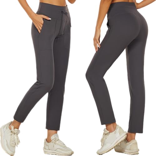 wadizo Jogginghose Damen Atmungsaktiv Sporthose Trainingshosen Freizeithose Damen High Waist Hose Damen Stretch Hose Damen Sport Leggings Damen mit Tasche Yogahosen für Damen(Grau, S) von wadizo