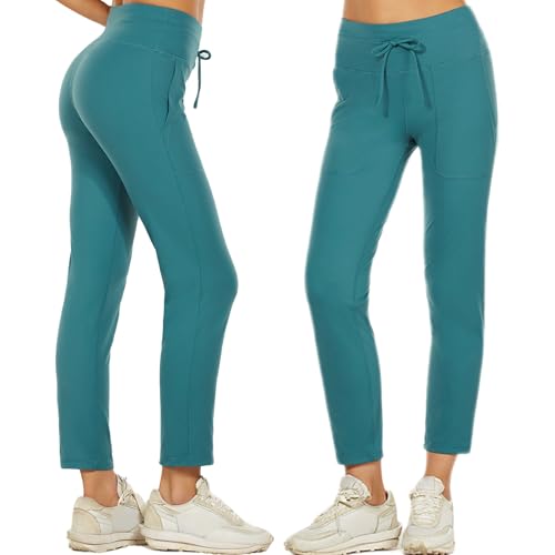 wadizo Jogginghose Damen Atmungsaktiv Sporthose Trainingshosen Freizeithose Damen High Waist Hose Damen Stretch Hose Damen Sport Leggings Damen mit Tasche Yogahosen für Damen (Cyan, M) von wadizo