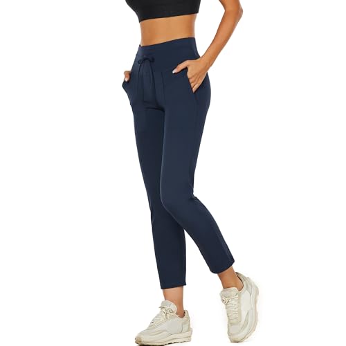 wadizo Jogginghose Damen Atmungsaktiv Sporthose Trainingshosen Freizeithose Damen High Waist Hose Damen Stretch Hose Damen Sport Leggings Damen mit Tasche Yogahosen für Damen (Marine, M) von wadizo