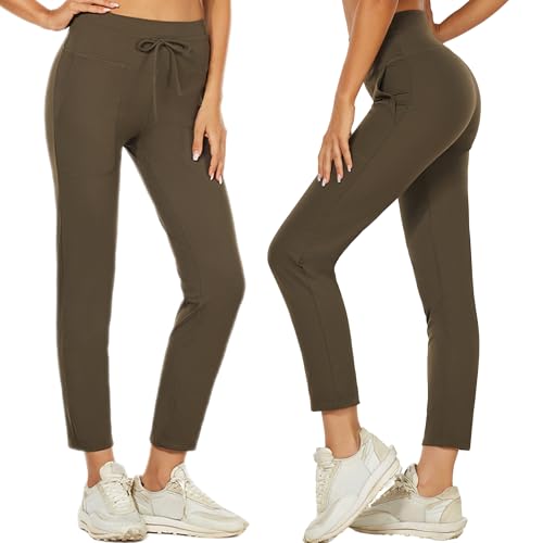 wadizo Jogginghose Damen Atmungsaktiv Sporthose Trainingshosen Freizeithose Damen High Waist Hose Damen Stretch Hose Damen Sport Leggings Damen mit Tasche Yogahosen für Damen (Olive, M) von wadizo