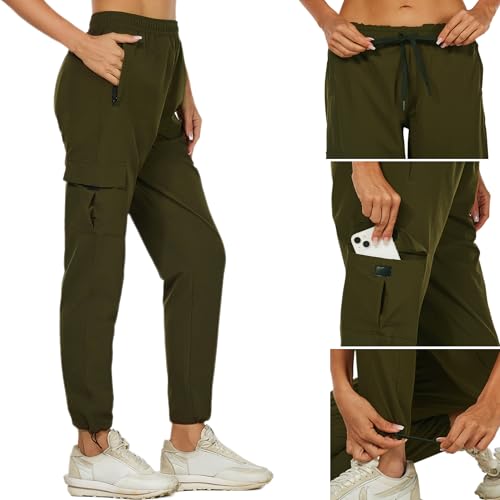 wadizo Wanderhose Damen Leichter Schnelltrocknend Trekkinghose Outdoorhose UV-Schutz Atmungsaktiv Kratzfest Funktionshose Sommer Outdoor Cargohose mit Reißverschlusstasche (Armee Grün, S) von wadizo