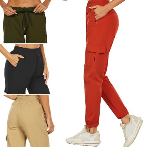 wadizo Wanderhose Damen Leichter Schnelltrocknend Trekkinghose Outdoorhose UV-Schutz Atmungsaktiv Kratzfest Funktionshose Sommer Outdoor Cargohose mit Reißverschlusstasche (Orange, XS) von wadizo