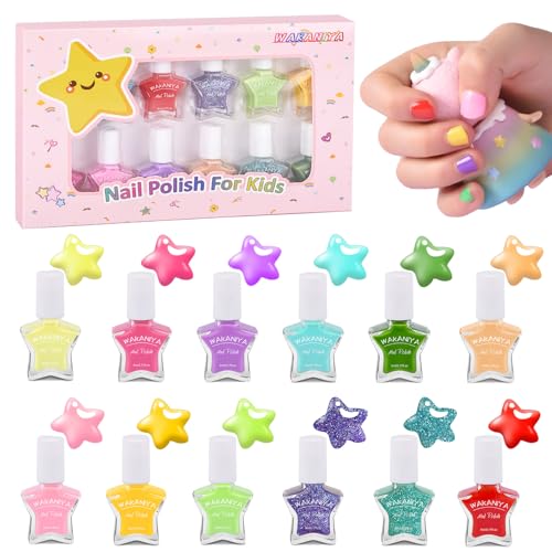 wakaniya Kinder Nagellack Set 12 Farben Ungiftig Peel Off Kindernagellack Set, Schnelltrocknend Grün Kinder Nagellack für Mädchen von wakaniya