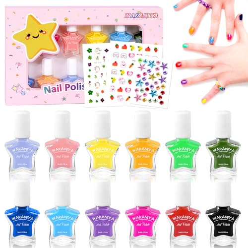 nagellack kinder ungiftig, kindernagellack schnelltrocknend set ab 3 jahre mit Aufkleber, Farbiger Kindernagellack auf Wasserbasis Peel-Off Low Geruch für Mädchen von wakaniya