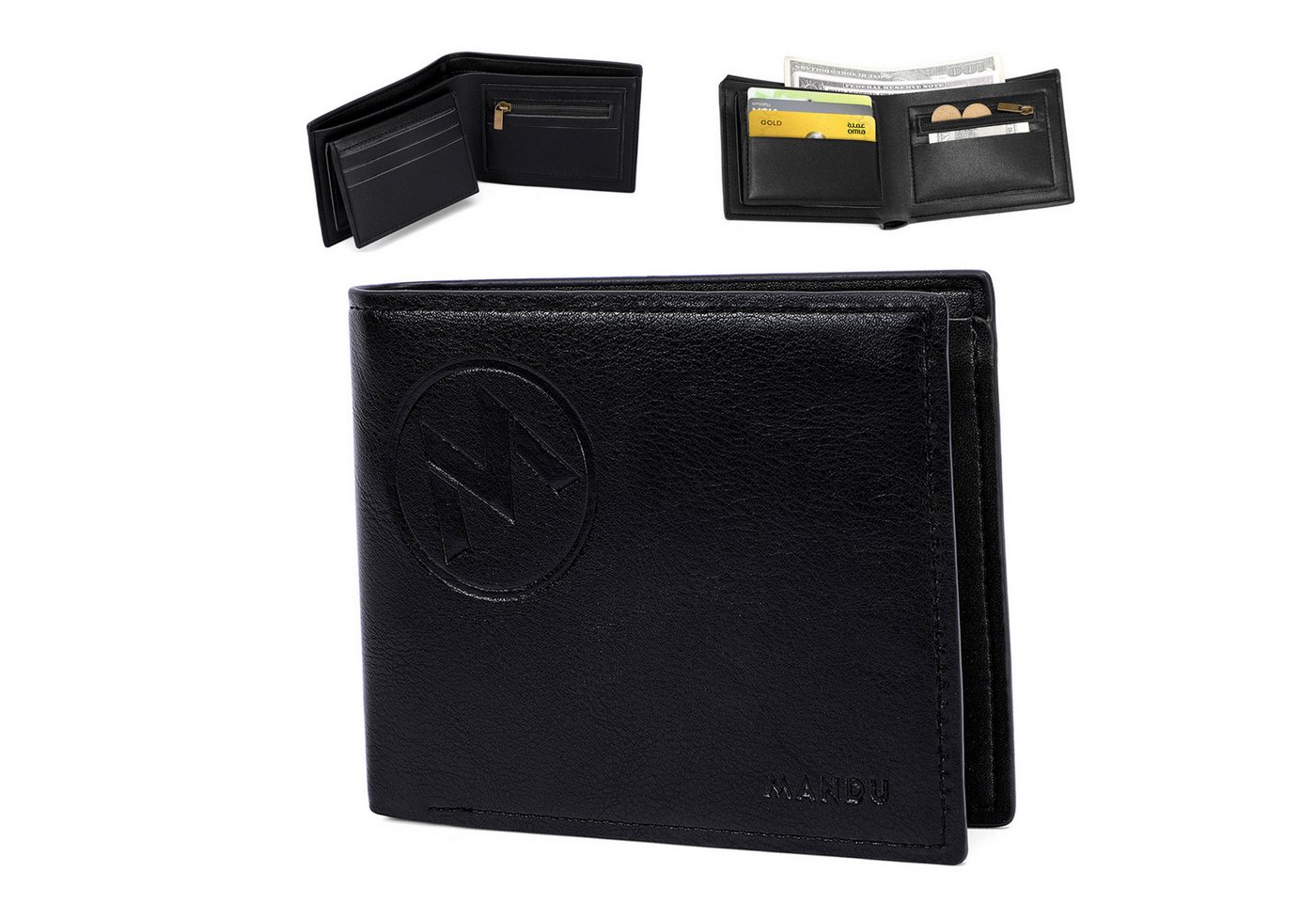 walkbee Geldbörse Geldbörse Echtleder Herren Portemonnaie mit Münzfach und RFID Schutz (Kleiner Geldbeutel für Herren,Männer,(querformat),7 Kartenfächer, mit RFID-Schutz), Einzigartige Geschenke,Verschleißfest, diebstahlsicher, Schwarz von walkbee