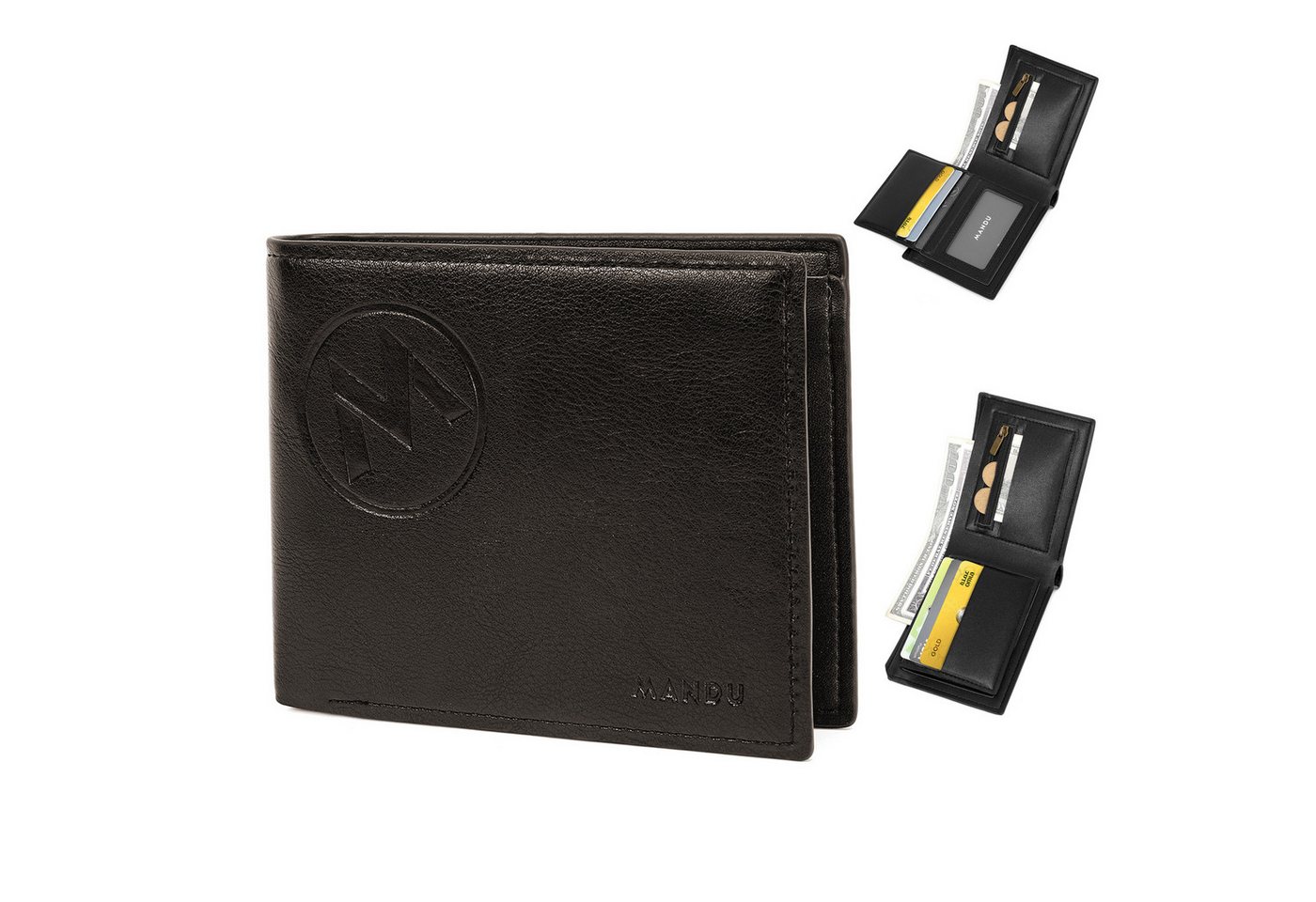 walkbee Geldbörse Geldbörse Echtleder Herren Portemonnaie mit Münzfach und RFID Schutz (Kleiner Geldbeutel für Herren,Männer,(querformat),7 Kartenfächer, mit RFID-Schutz), Einzigartige Geschenke,Verschleißfest, diebstahlsicher, Schwarz von walkbee