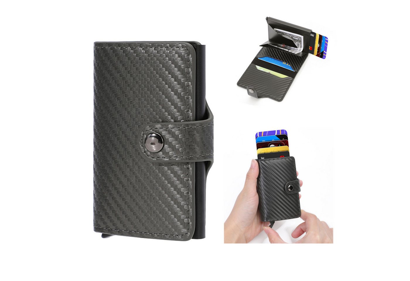 walkbee Geldbörse Geldbörse Herren mit RFID Schutz Portmonee Mini Geldbörse Herren Damen (Mini Geldbörse Kartenetui, Kreditkartenetui mit Münzfach & RFID-Schutz Smart Wallet), Geldbeutel Automatisch Pop Up für 6 Karten,Mini Geldbörse von walkbee