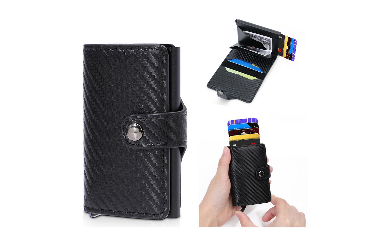 walkbee Geldbörse Geldbörse Herren mit RFID Schutz Portmonee Mini Geldbörse Herren Damen (Mini Geldbörse Kartenetui, Kreditkartenetui mit Münzfach & RFID-Schutz Smart Wallet), Geldbeutel Automatisch Pop Up für 6 Karten,Mini Geldbörse von walkbee