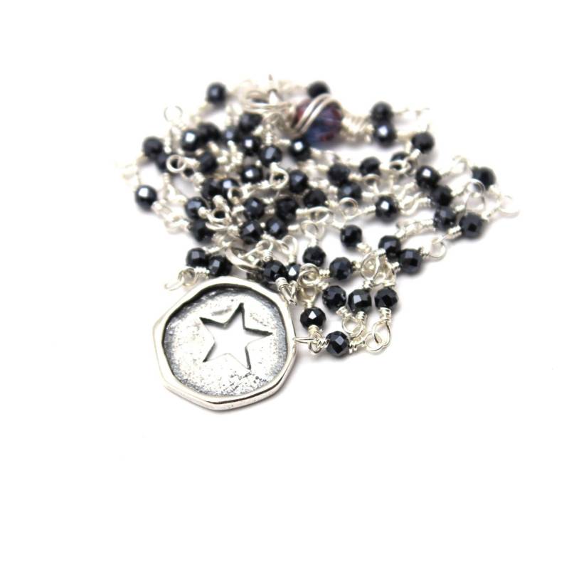 Ausschnitt Stern Halskette Schwarz Pyrit Wachs Siegel Stempel Sterling Silber Celestial Cut Out Nachthimmel Polaris Polariskette Sternbild von walkonthemoon