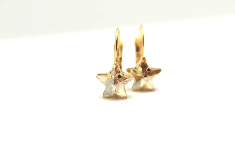 Crystal Star Drop Ohrringe Funkelnde Rose Gold Silber Schwarz Blau Regenbogen Ab Metallic Swarovski Pastell Brisur Celestil Sternenhimmel von walkonthemoon