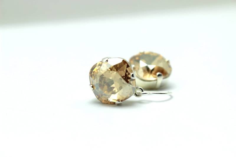 Hell Gold Kristall Ohrringe Klassisch Funkeln Weich Gelb Solitär Swarovski 12 Mm Tropfen Sterling Silber Rose Damen Schmuck Festlich von walkonthemoon