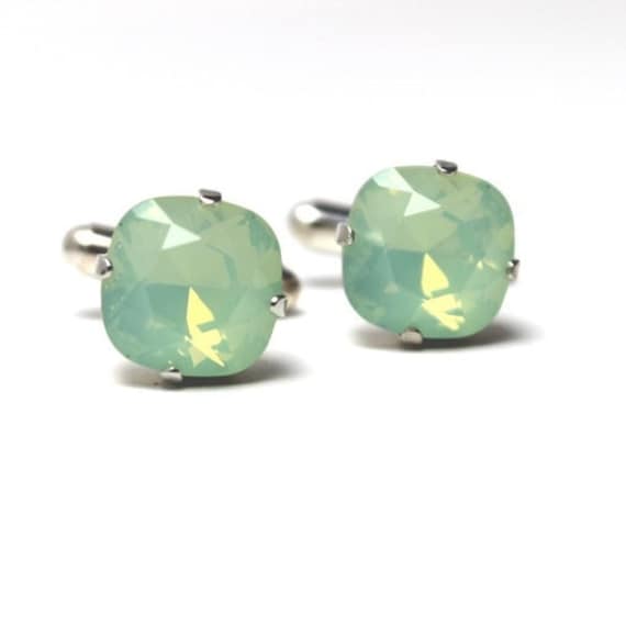 Mintgrün Opal Manschettenknöpfe Klassisch Funkeln Seafoam Solitaire Swarovski 12mm Bräutigam Groomsmen Geschenk Für Hochzeit Party Frühling Sommer von walkonthemoon