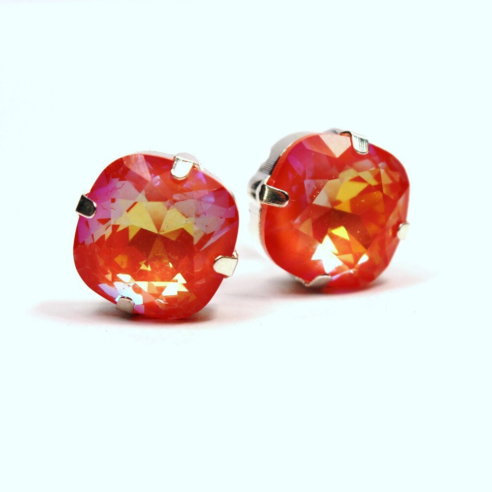 Orange Kristall Ohrstecker Classic Sparkling Bright Kürbis Karotten Tangering Sherbet Solitaire 10mm 12mm Sterling Post Kupfer von walkonthemoon