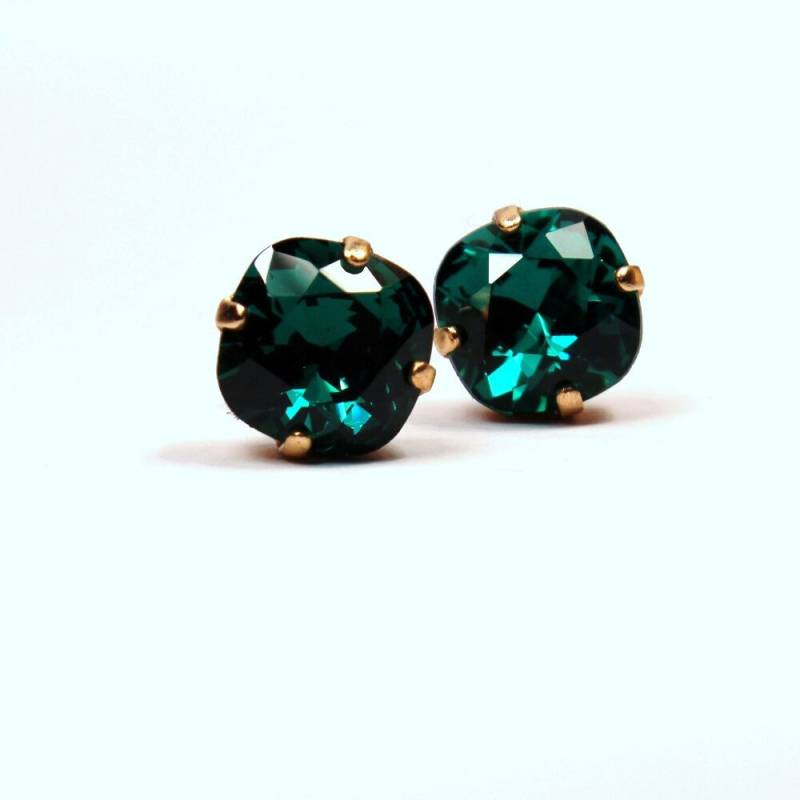 Smaragd Grün Crystal Ohrstecker Funkelnden Kelly Seltene Shamrock Solitaire Swarovski 10mm Sterling Post Kupfer Hell Jade Salbei Moos Beryll von walkonthemoon