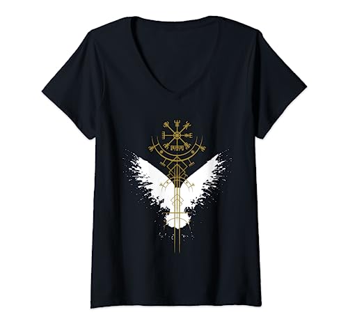 Damen walküre flügel wikinger kompass T-Shirt mit V-Ausschnitt Damen walküre flügel wikinger kompass T-Shirt mit V-Ausschnitt von walküre flügel wikinger kompass