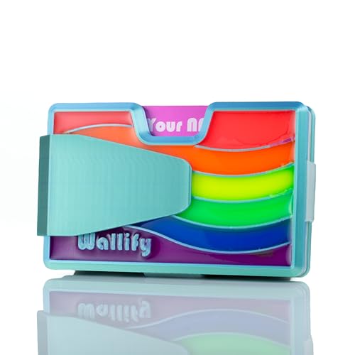 wallify® Retro Credit Card Holder – Minimalist Wallet with NFC Digital Business Card | Vintage Designs | Holds 10 Cards & Cash | RFID Blocking (LGBTQ Flag, Barbie Blue) von wallify