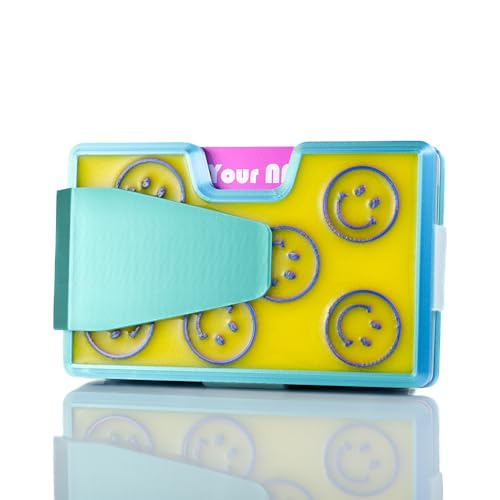 wallify® Retro Credit Card Holder – Minimalist Wallet with NFC Digital Business Card | Vintage Designs | Holds 10 Cards & Cash | RFID Blocking (Smile, Barbie Blue) von wallify