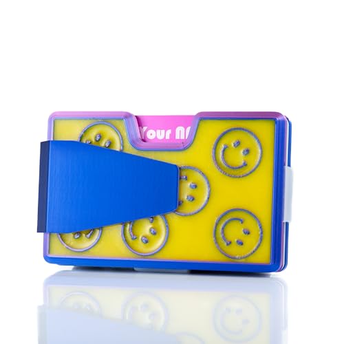 wallify® Retro Credit Card Holder – Minimalist Wallet with NFC Digital Business Card | Vintage Designs | Holds 10 Cards & Cash | RFID Blocking (Smile, Purple) von wallify