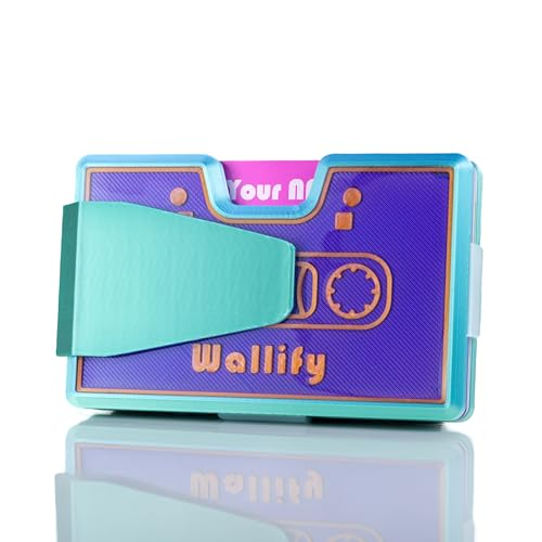 wallify® Retro Credit Card Holder – Minimalist Wallet with NFC Digital Business Card | Vintage Designs | Holds 10 Cards & Cash | RFID Blocking (Stereo Cassette, Barbie Blue) von wallify