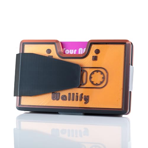 wallify® Retro Credit Card Holder – Minimalist Wallet with NFC Digital Business Card | Vintage Designs | Holds 10 Cards & Cash | RFID Blocking (Stereo Cassette, Caramel) von wallify