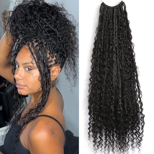walnut hair Crochet Boho Box Braids mit Menschenhaar, vorgelockt, Goddess, Box mit Echthaar, lockig, gehäkelt, für schwarze Frauen, 45,7 cm, 1 Packung, 40 Strähnen, Farbe von walnut hair