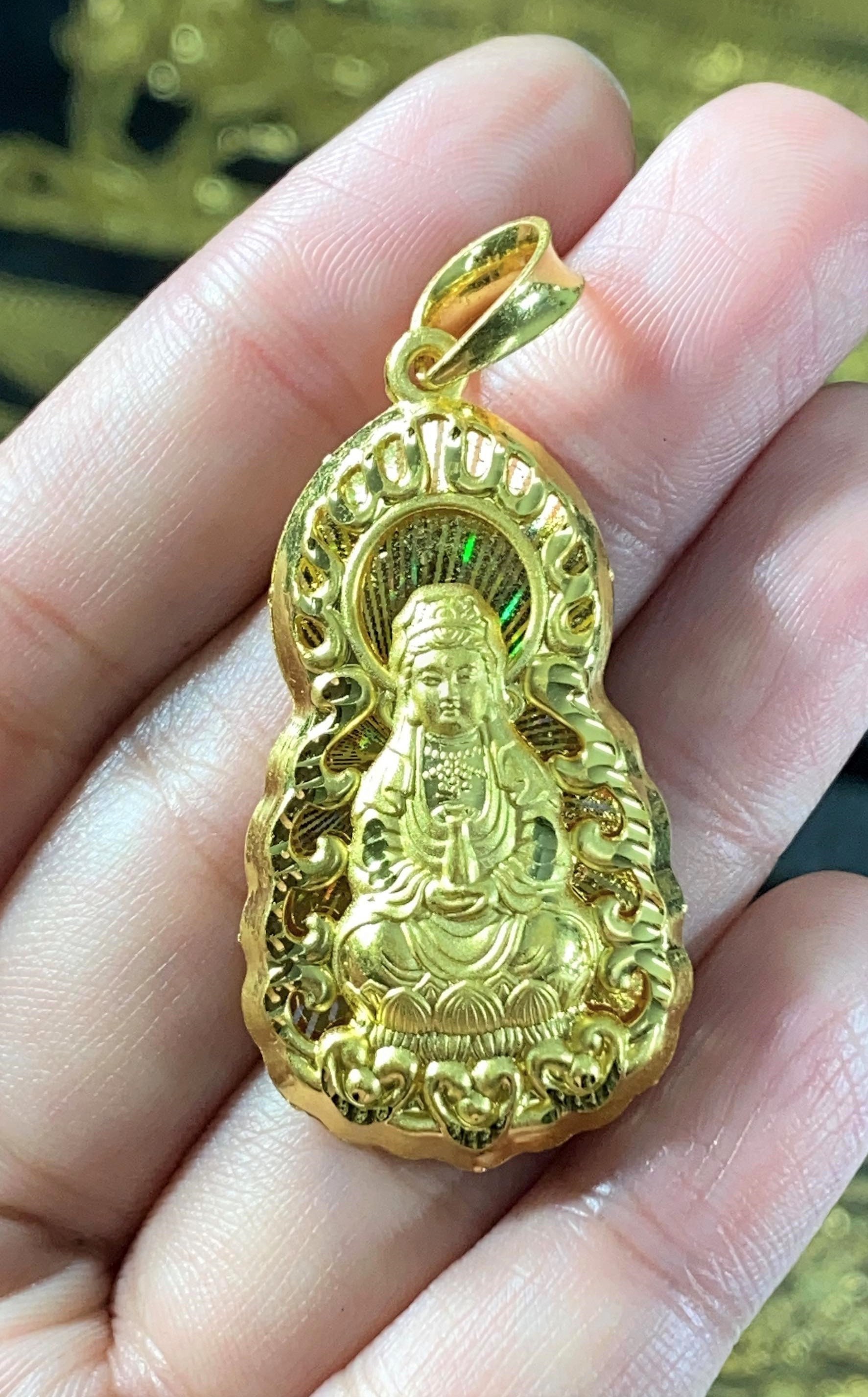 23K 980Er Reines Gold Diamantschliff Kwan Yin, Quan Yin Buddha Schwerer Anhänger von wandajewelry2013