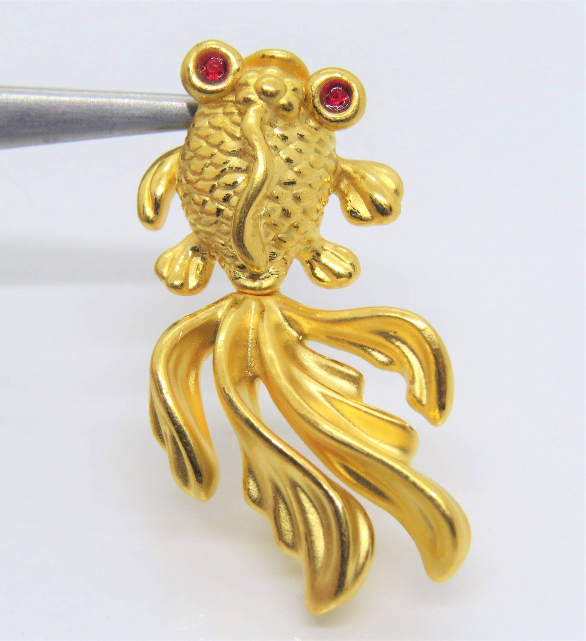 999Er Reines Gold 3D Koi Fisch, Goldfisch Rubine An Auge Vintage Anhänger von wandajewelry2013