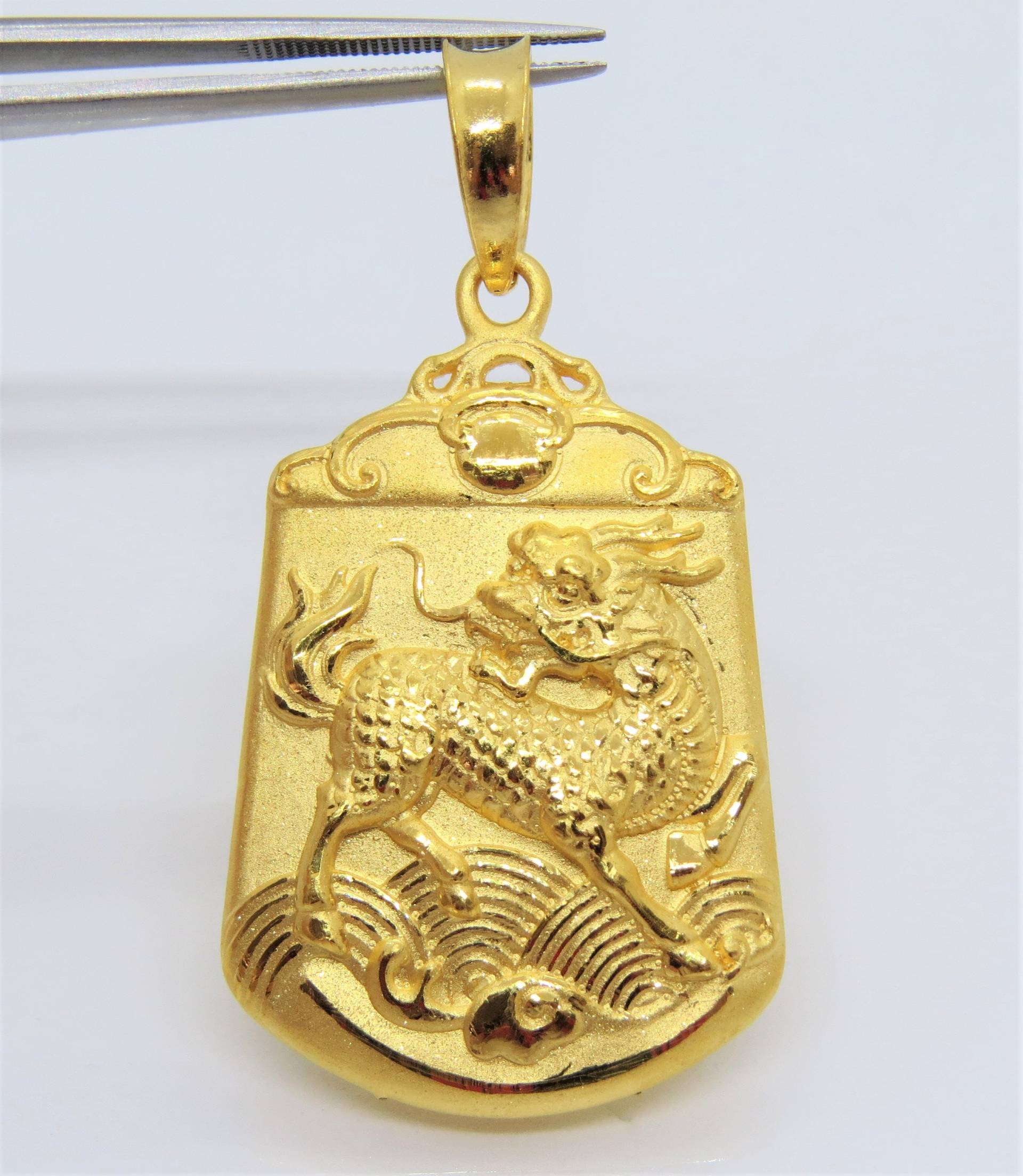 999Er Gold 3D Drache Foo Hund Vintage Anhänger von wandajewelry2013