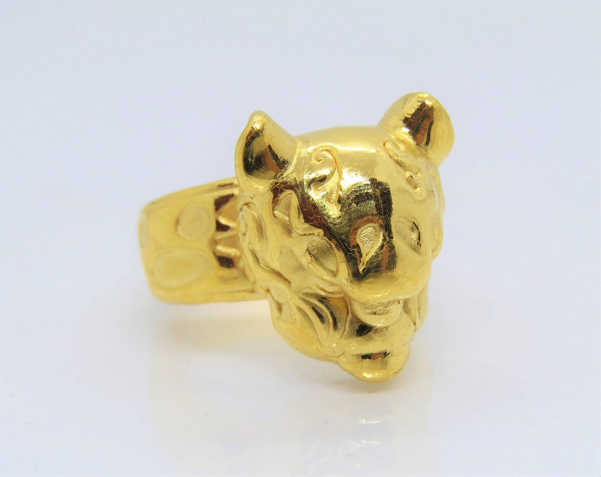 Vintage-Unisex-Ring Mit 3D-Leopardenmuster Aus 999 Reinem Gold, Größe 8, 5 von wandajewelry2013