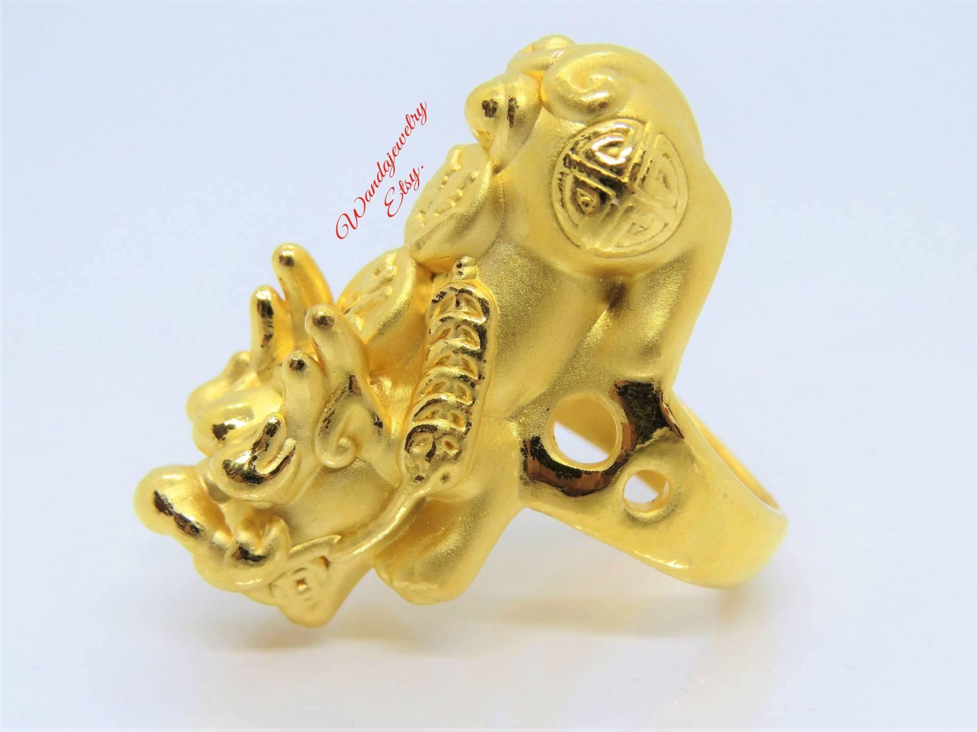 999 Pure Gold 3D Glück, Reichtum Pixiu Vintage Unisex Ring Größe 9, 5 von wandajewelry2013