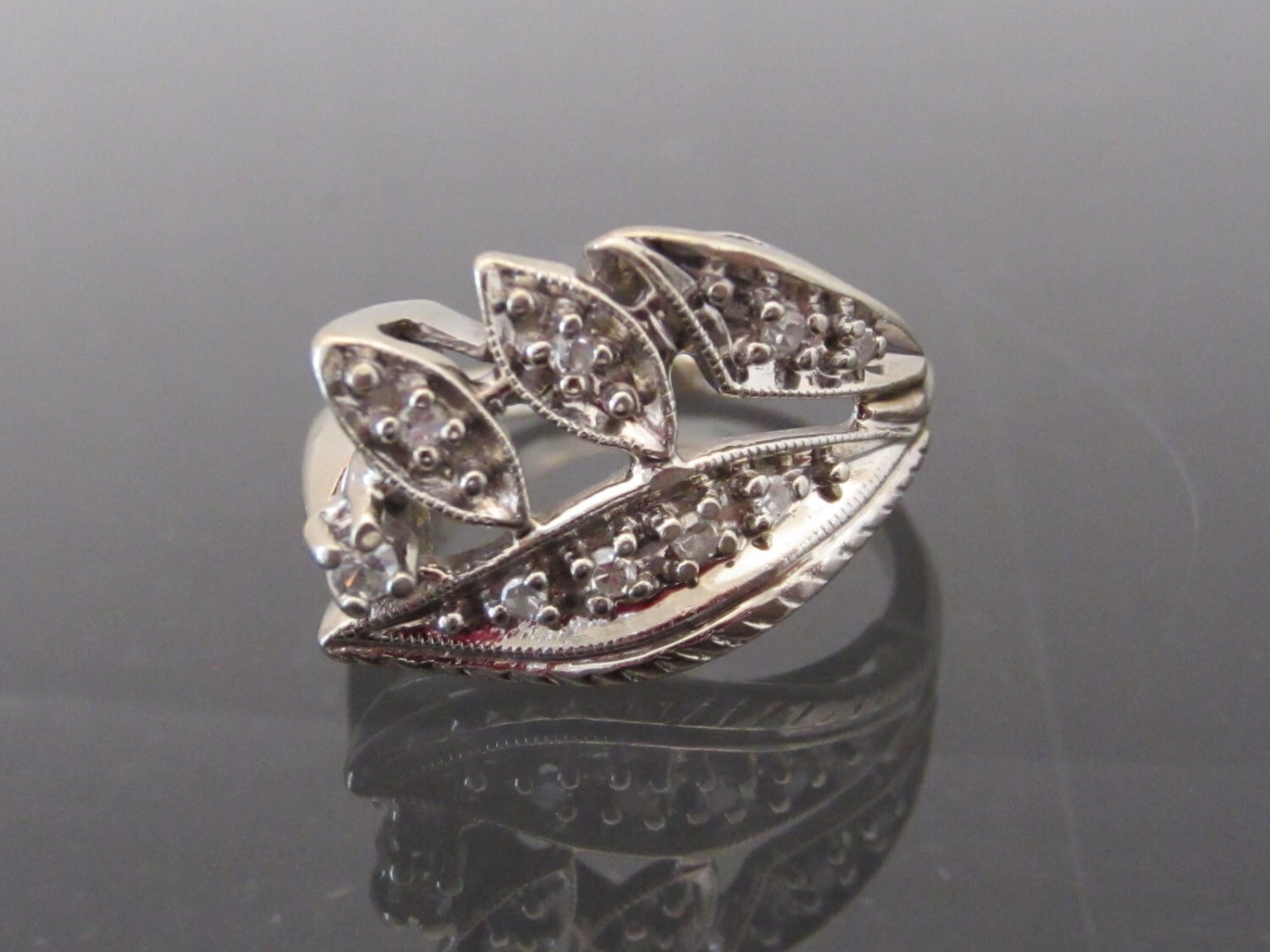 Antiker Art Deco 14K Massivweißgold Diamant Ring Größe 4, 25 von wandajewelry2013