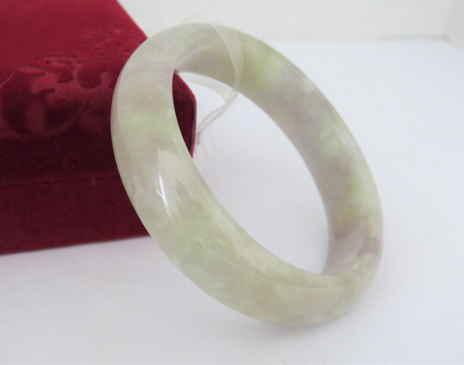 Durchscheinend Natur Grün Weiß Lavendel Jadeit Jade Vintage Armreif Armband 58.3 Mm von wandajewelry2013