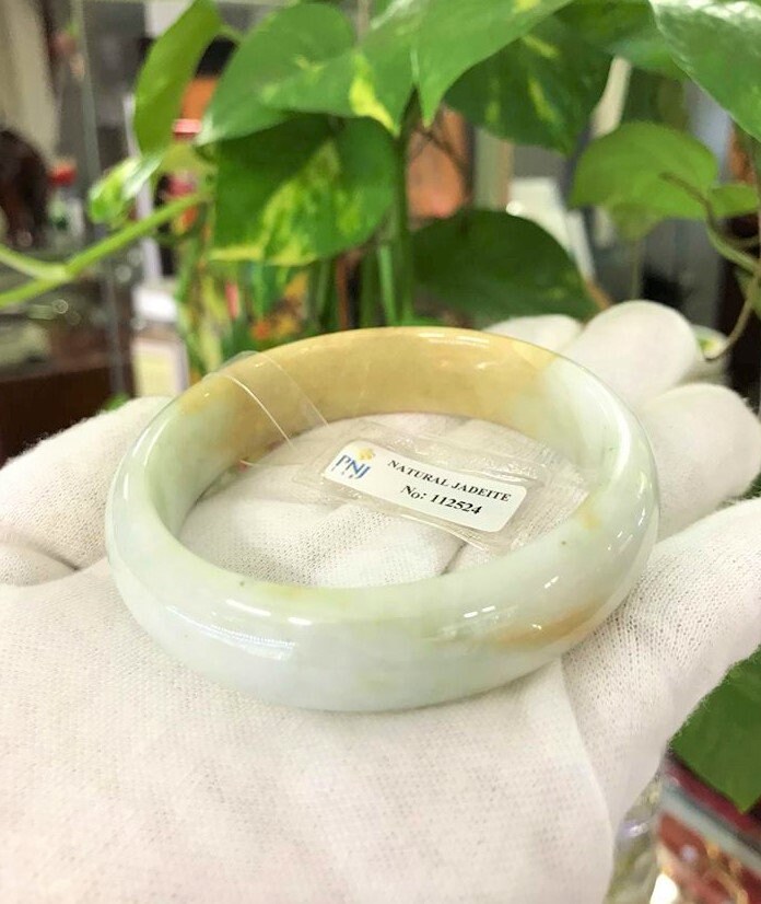 Durchscheinend Natur Grün Weiß, Honig Jadeit Jade Vintage Armreif Armband 58 Mm von wandajewelry2013