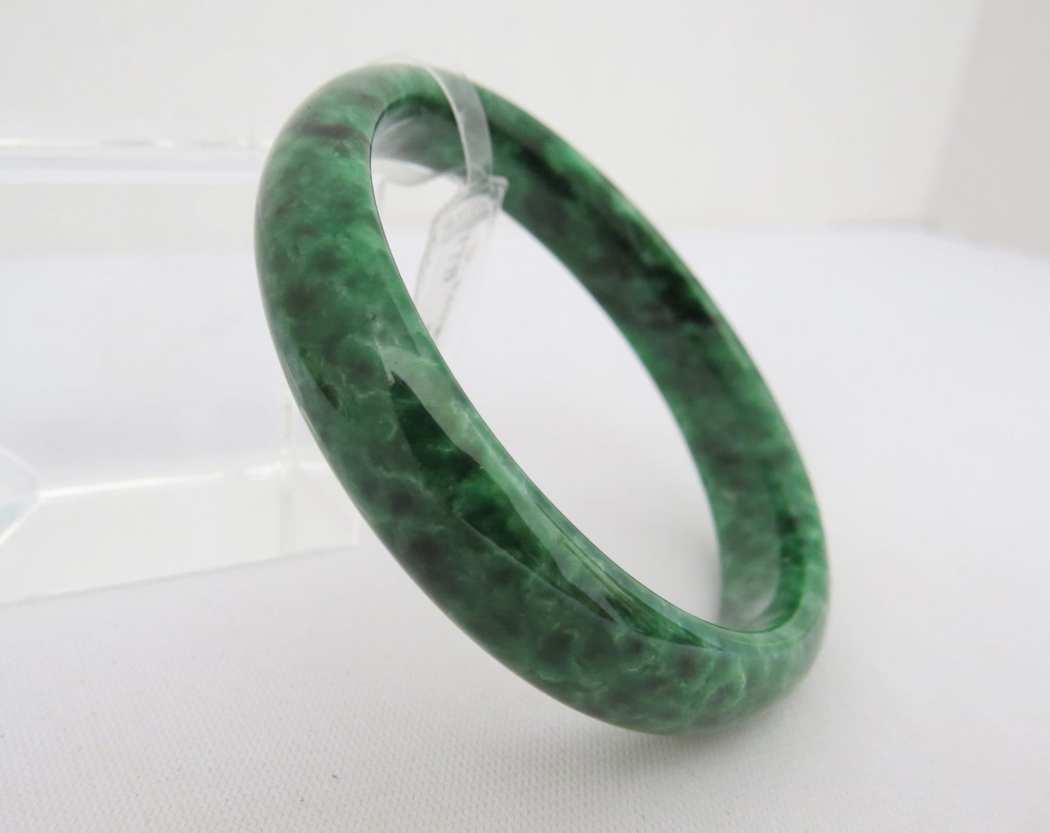 Natürliche Floral Grüne Jadeit Jade Vintage Breiter Armreif Armband 53mm von wandajewelry2013