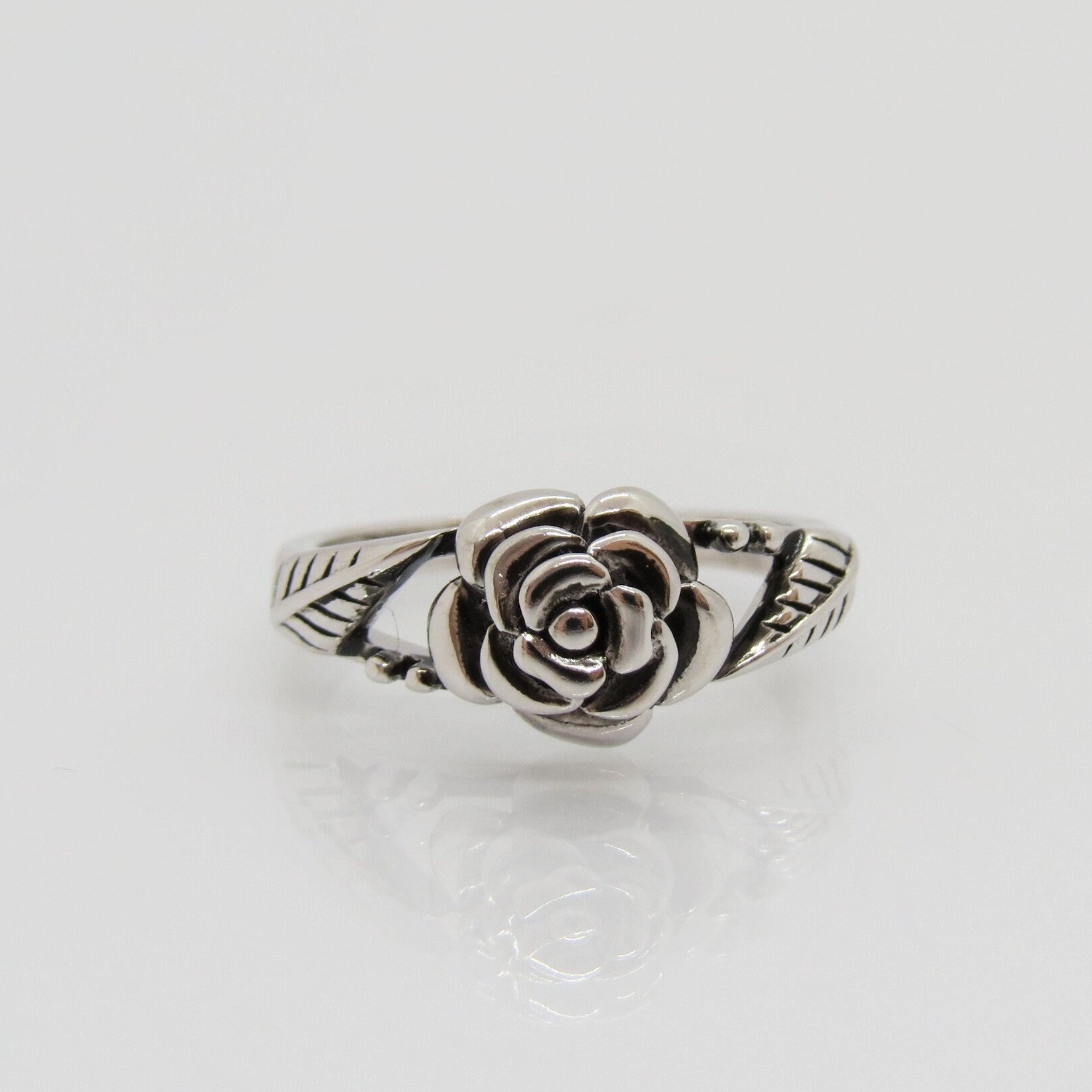 Rose Blume Ring Größe 7, Sterling Silber von wandajewelry2013