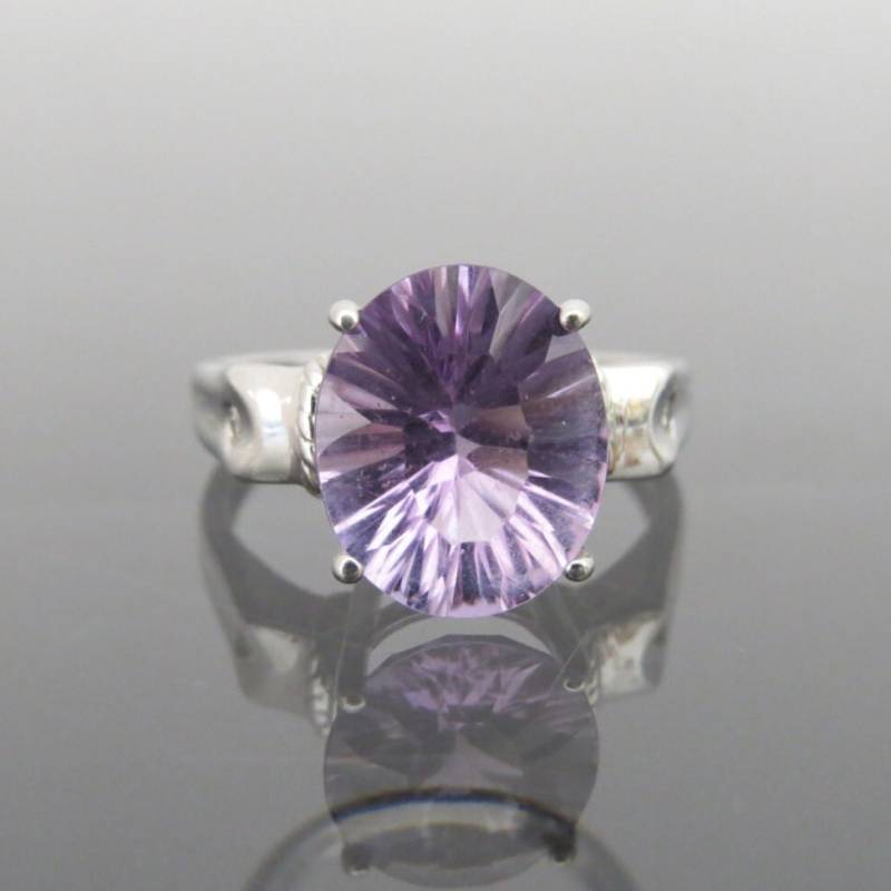 Vintage 10K Solid White Gold 5, 06 Karat Natürlicher Amethyst & Diamant Ring Größe 7, 25 von wandajewelry2013
