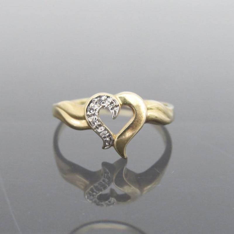 Vintage 14K Solid Gelb Gold Echte Diamant Herz Ring Größe 6 von wandajewelry2013