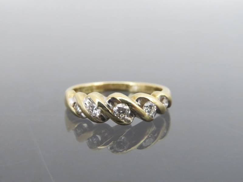 Vintage 14K Solid Gelb Gold Echter Diamant Ehering Ring Größe 5, 25 von wandajewelry2013