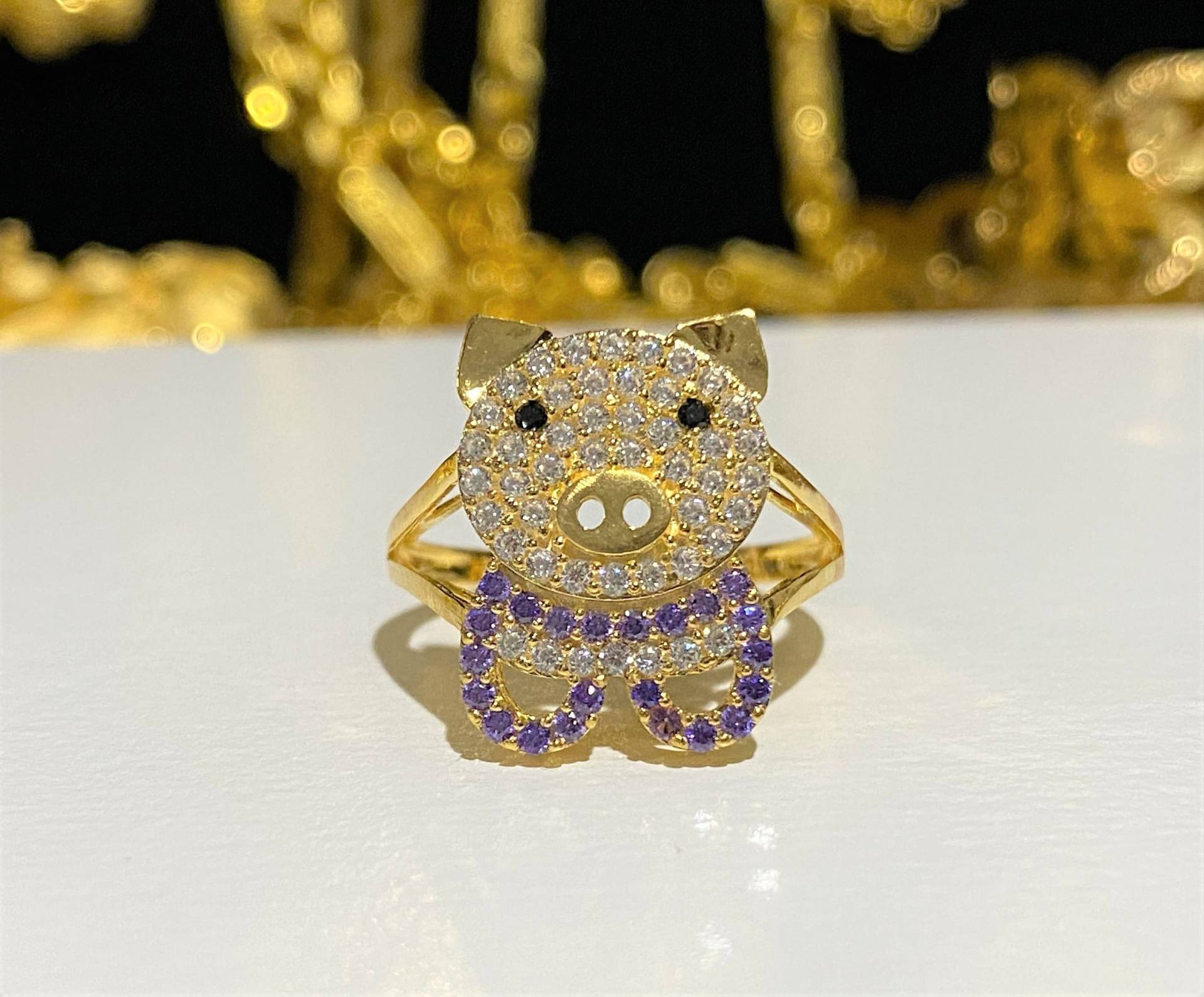 Vintage 18K Gelbgold Amethyst & Weißtopas Schwein Ring Größe 6, 5 von wandajewelry2013