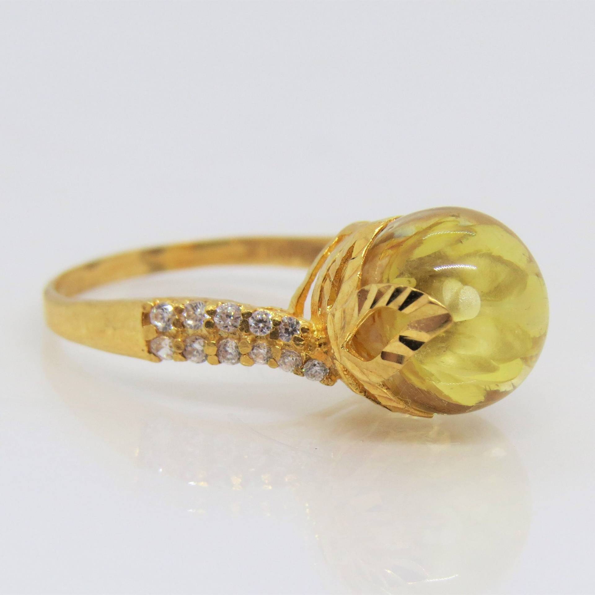 Vintage 18K Gelbgold Bernstein & Weißer Topas Ball Ring Größe 7, 25 von wandajewelry2013