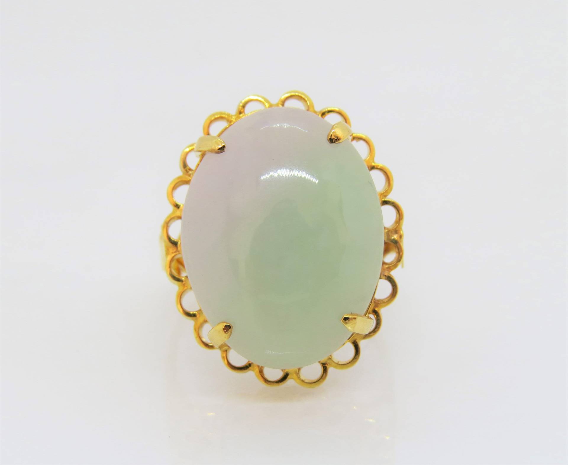 Vintage 18K Solid Gelb Gold Natürliche Lavendel, Grün Jadeit Jade Ring Größe 7, 5 von wandajewelry2013