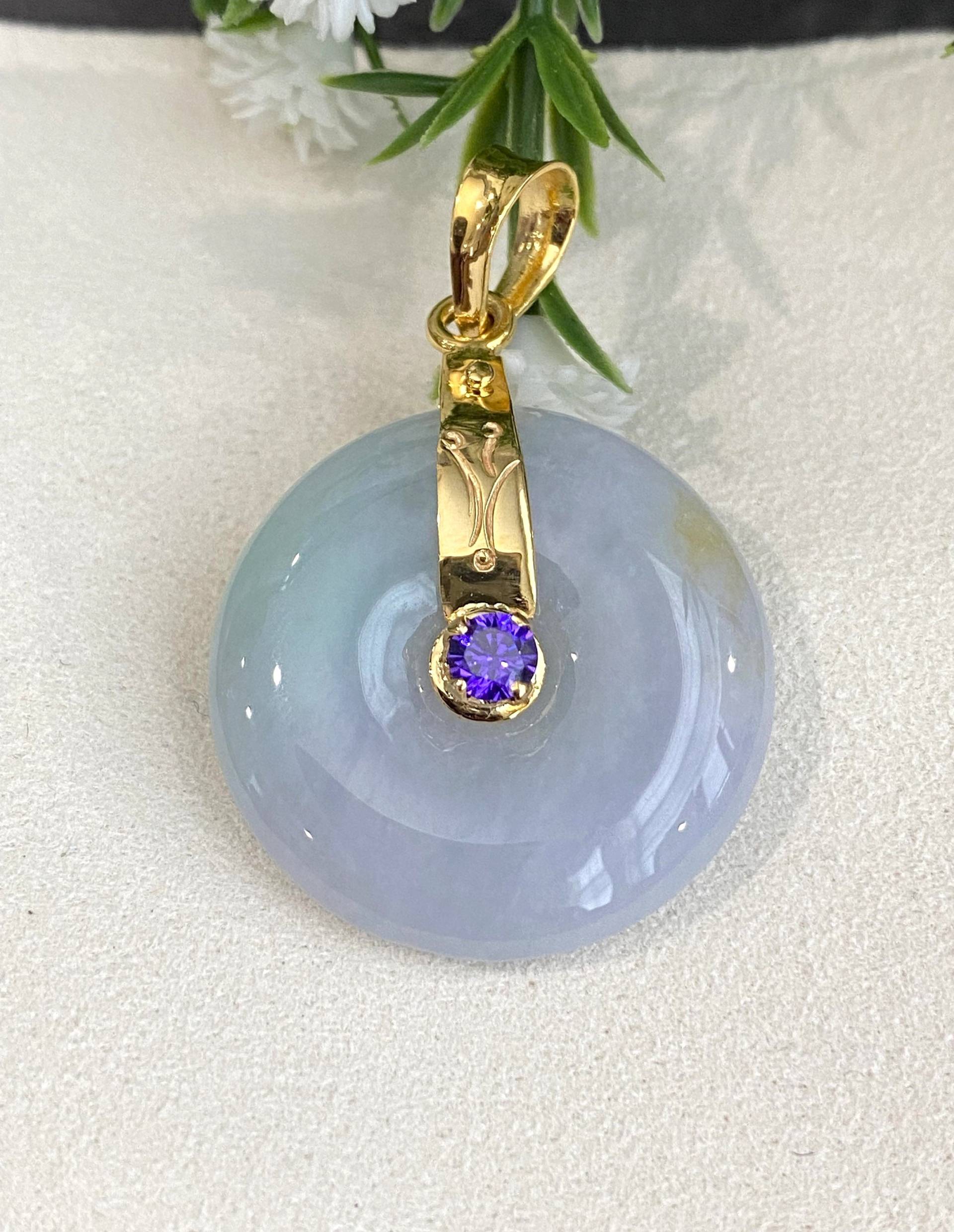 Vintage 18K Gold Jadeit Jade Donut Anhänger Mit Amethyst von wandajewelry2013